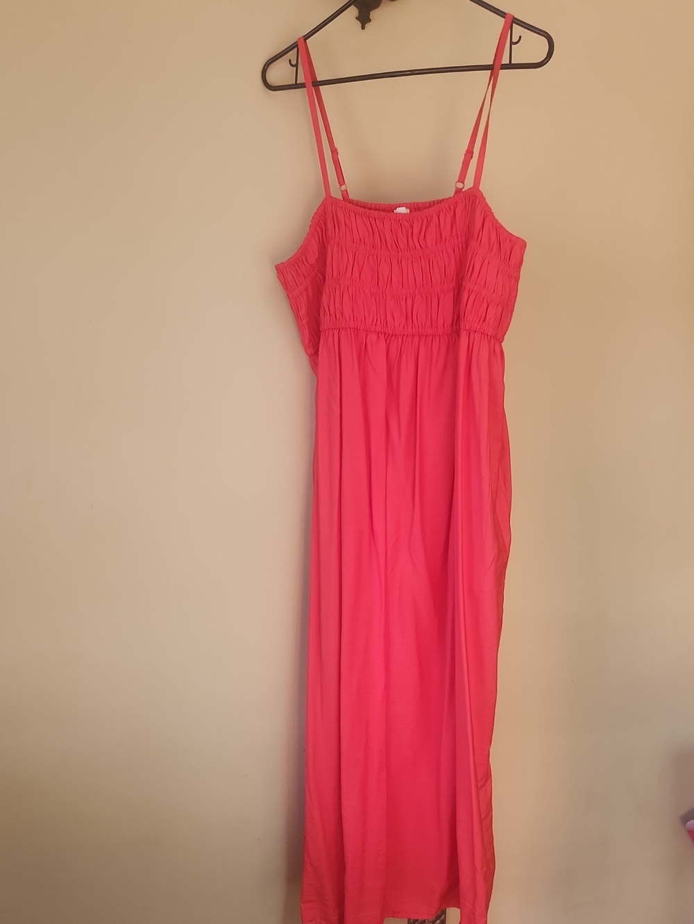 Bright Coral Red Maxi Sundress with Smocked Bodice
